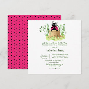 Cute Rosa Watercolor Ladybug Girls Baby Shower I Inbjudningar