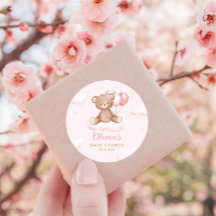 Cute Rosa Watercolor Nalle Boho Baby Shower