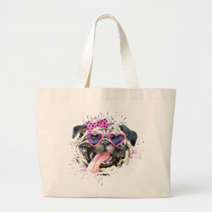 Cute Rosa Watercolor Pug Jumbo Tygkasse