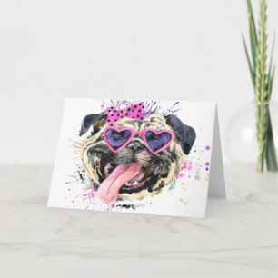 Cute Rosa Watercolor Pug Kort
