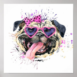 Cute Rosa Watercolor Pug Poster