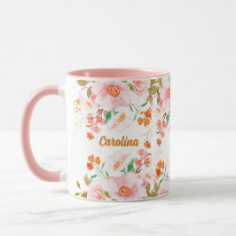 Cute Rosa Watercolor Ro Girly Namn Monogram Mugg