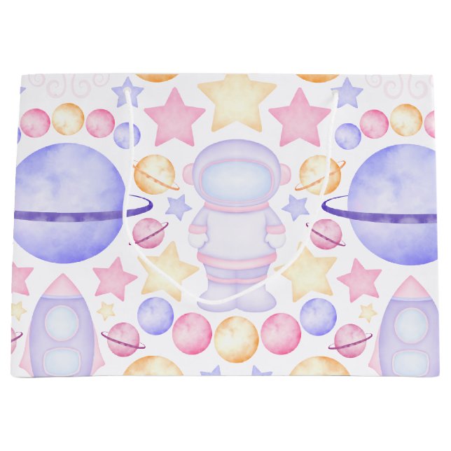 Cute Rosa Watercolor Space Astronauts Birthday (Framsidan)