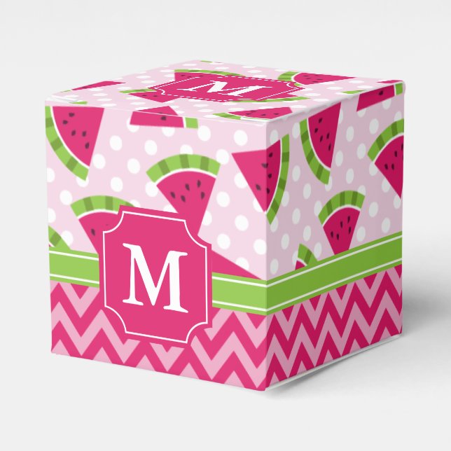 Cute Rosa Watermelon Polka dots Chevron Monogram Presentaskar (Framsidan Sidan)