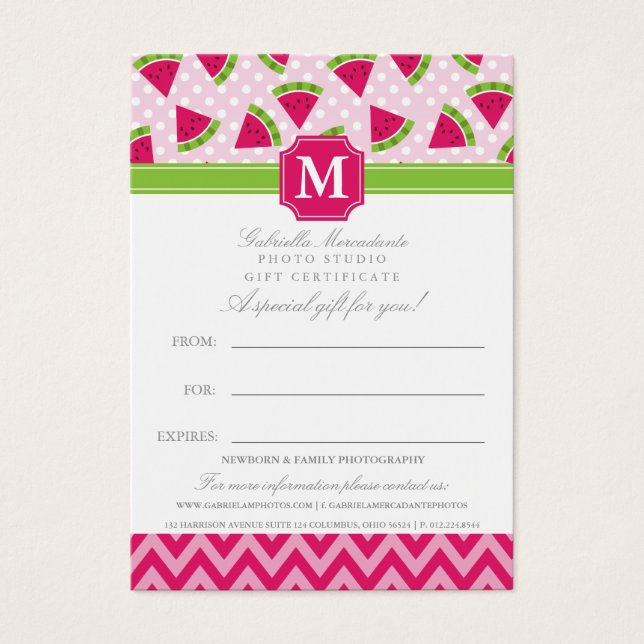 Cute Rosa Watermelon Polka dots Chevron Monogram Visitkort (Framsidan)