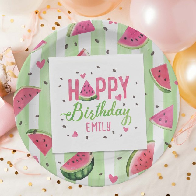 Cute Rosa Watermelon, sommarfruktsdag Pappersservett (Cute Pink Watercolor Watermelon pattern, Girl Summer Party Napkins.)