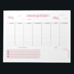 Cute Rosa Weekly Planner Anteckningsblock<br><div class="desc">Den här veckotidsplaneringen har plats för skriva av dina uppgifter från måndag till Fredag och från ställe för att skriva ned dina mål och anteckningar per vecka. Den har en söt rosa design. Du kan också använda detta som en inköpslista eller för skolan!</div>