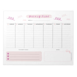 Cute Rosa Weekly Planner Anteckningsblock