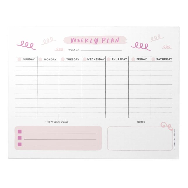 Cute Rosa Weekly Planner Anteckningsblock (Framsida)