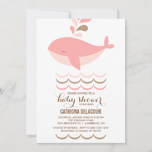 CUTE ROSA WHALE DET ÄR EN GIRL BABY SHOWER-INBJUDA INBJUDNINGAR