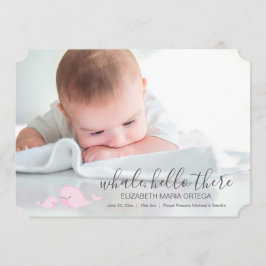 Cute Rosa Whale Hej där Baby avisering Meddelande