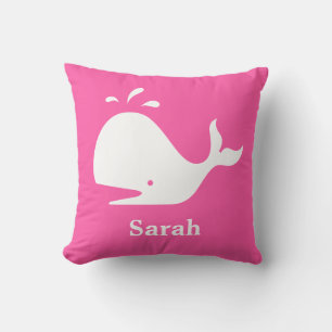 Cute Rosa Whale Sea Lejon White Namn Kudde