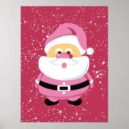 Cute rosa Whimsical Jultomten jul-helgdag Poster