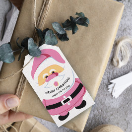 Cute rosa Whimsical Jultomten jul-helgdag Presentetikett