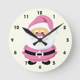 Cute rosa Whimsical Jultomten jul-helgdag Rund Klocka