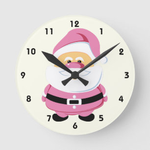 Cute rosa Whimsical Jultomten jul-helgdag Rund Klocka