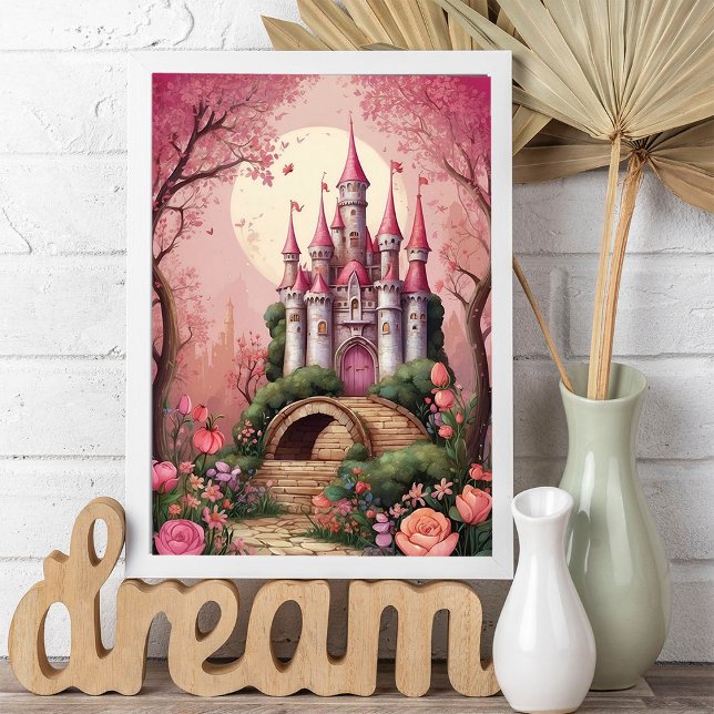 Cute Rosa Whimsical Magic Fantasy Castle Poster (Skapare uppladdad)
