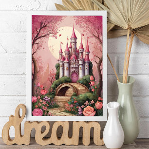 Cute Rosa Whimsical Magic Fantasy Castle Poster