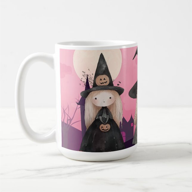 Cute Rosa Whimsiches Halloween Personlig Kaffemugg (Vänster)
