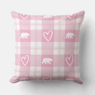 Cute Rosa & White Bear och Heart Flananals Play Kudde