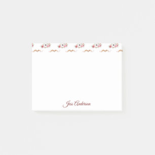Cute Rosa White Blommigt Heart Mönster Post-it Block