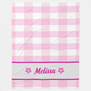 Cute Rosa White Checkated Mönster Anpassningsbar B Fleecefilt