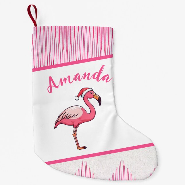 Cute Rosa & White Flamingo-jul Liten Julstrumpa (Framsidan)