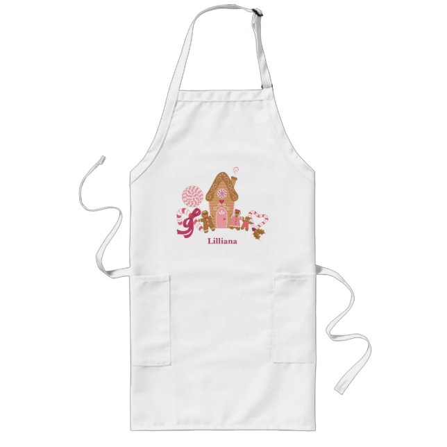 Cute Rosa White Gingergold Candy Vuxen Apron Långt Förkläde (Framsidan)
