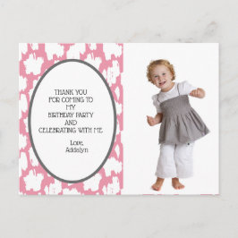 Cute Rosa White Grått Birthday Tack Vykort