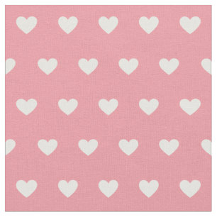 Cute Rosa White Hearts Dot Mönster Tyg