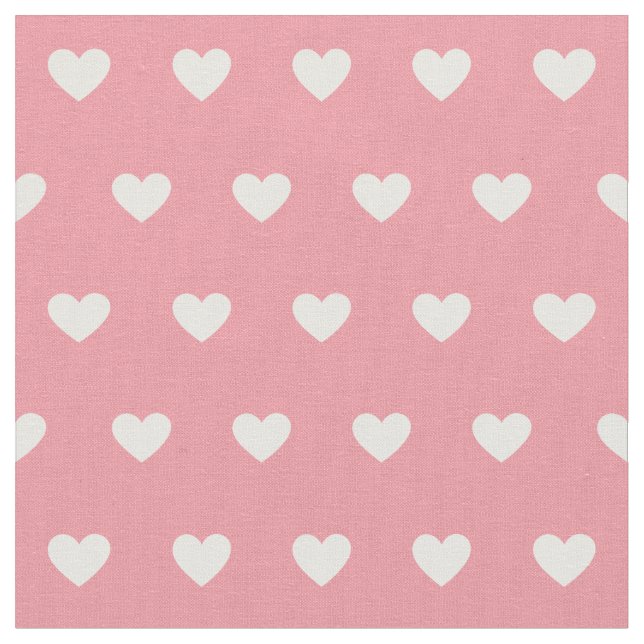 Cute Rosa White Hearts Dot Mönster Tyg (Närbild)