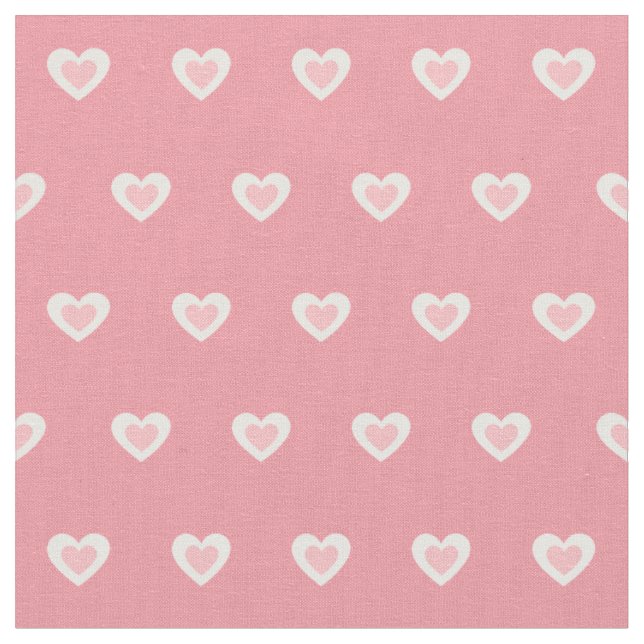 Cute Rosa White Hearts Dot Mönster Tyg (Närbild)