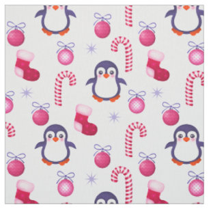 Cute Rosa & White jul Mönster med Penguins Tyg