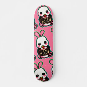 Cute Rosa & White Påskhare Rabbit Strawberry Mini Skateboard Bräda 18,5 Cm