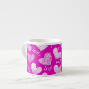Cute Rosa White Scribged Hearars med Kärlek-skript Espressomugg