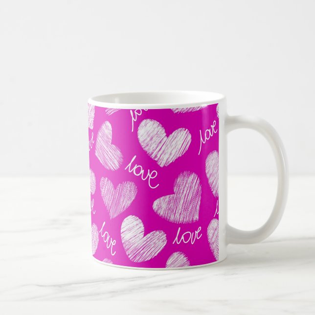 Cute Rosa White Scribged Hearars med Kärlek-skript Kaffemugg (Höger)