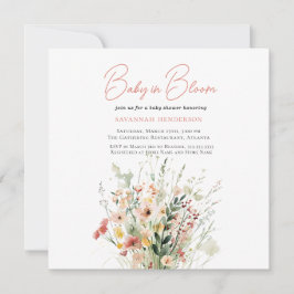 Cute Rosa Wildblomma Baby i Bloom Baby Shower Inbjudningar
