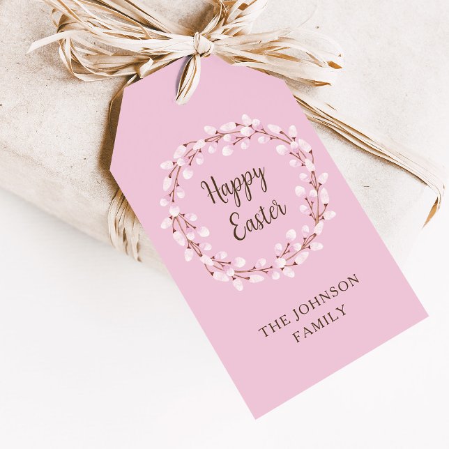Cute Rosa Willow Glad påsk Presentetikett (Cute Pink Willow Happy Easter Gift Tags)