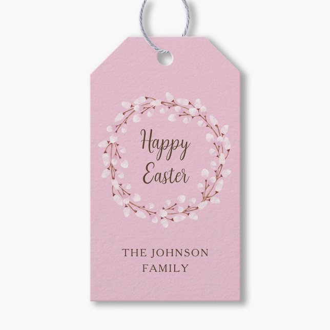 Cute Rosa Willow Glad påsk Presentetikett (Cute Pink Willow Happy Easter Gift Tags)