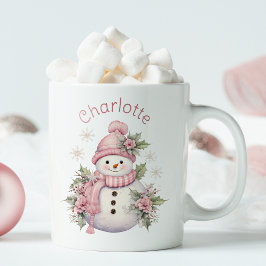 Cute Rosa Winter Snögubbe jul Två-Tonad Mugg