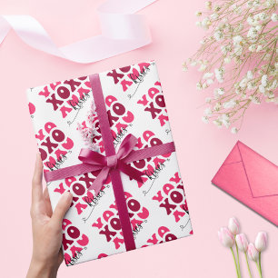 Cute rosa XOXO kysser Valentines Mönster Presentpapper