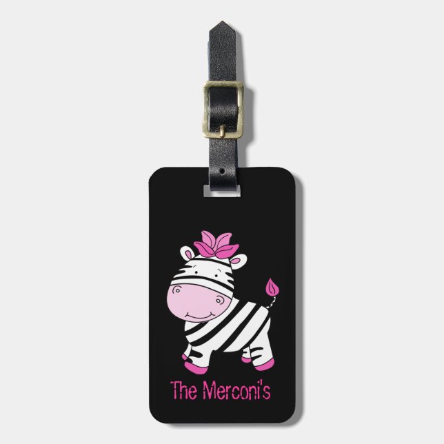 Cute Rosa Zebra Anpassade Luggage Tag Bagagebricka (Vertikal Framsida)