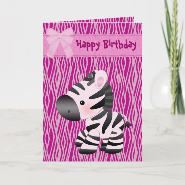 Cute Rosa Zebra & Cupcoa (inuti) Birthday Card Kort (Framsida)