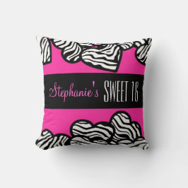 Cute Rosa zebra hjärta Sweet 16 Birthday Pillow Kudde