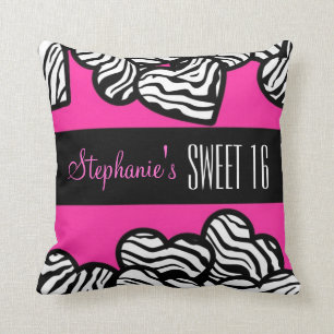 Cute Rosa zebra hjärta Sweet 16 Birthday Pillow Kudde