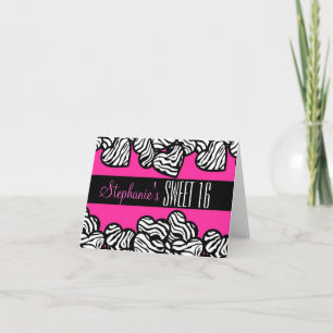 Cute Rosa zebra hjärta Sweet 16 födelsedagskort Inbjudan