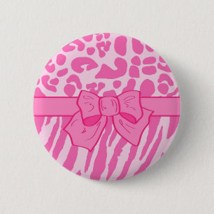 Cute Rosa Zebra Leopard Animal Print och Girly Bow Knapp