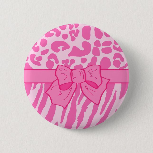 Cute Rosa Zebra Leopard Animal Print och Girly Bow Knapp (Framsida)