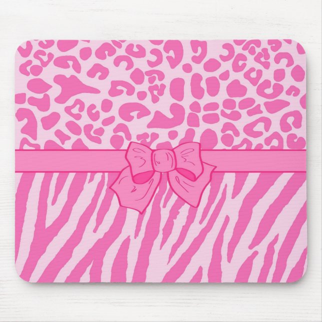 Cute Rosa Zebra Leopard Animal Print och Girly Bow Musmatta (Framsidan)