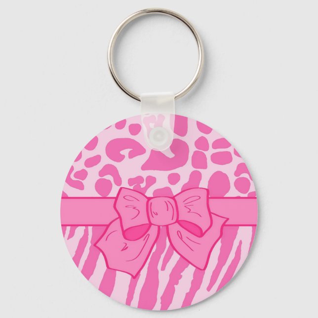 Cute Rosa Zebra Leopard Animal Print och Girly Bow Nyckelring (Framsida)